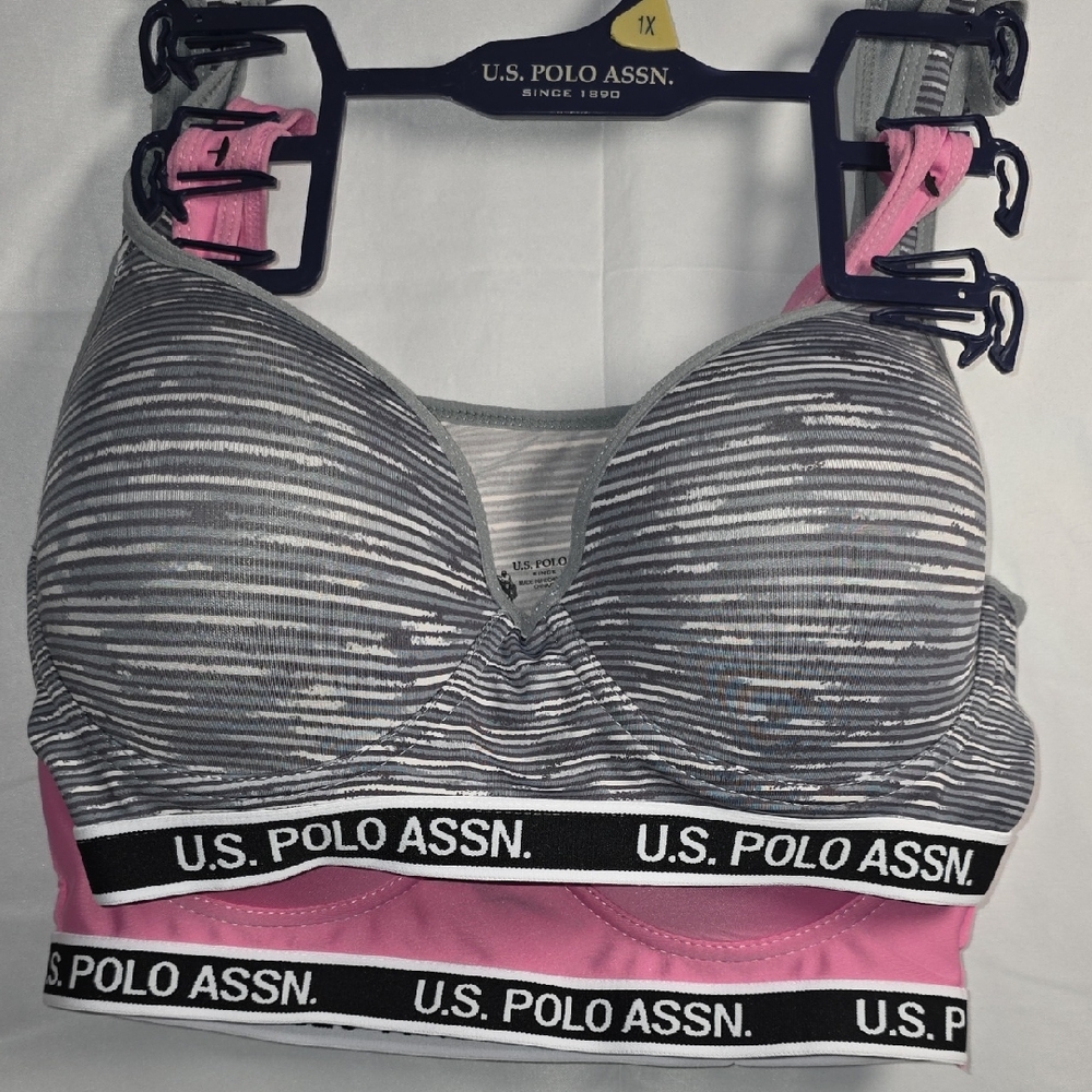 U.S. Polo Assn. 2-Pack Sports Bras – Size 1X (Gray & Pink)NWOT